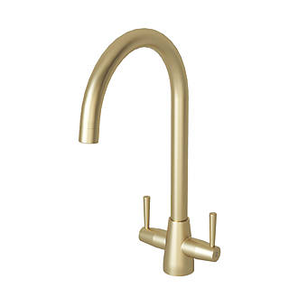 Image of ETAL Wick Twin Lever Kitchen Mixer Tap Brushed Brass 