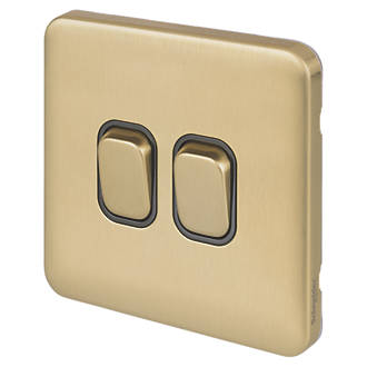 Image of Schneider Electric Lisse Deco 10AX 2-Gang 2-Way Light Switch Satin Brass with Black Inserts 