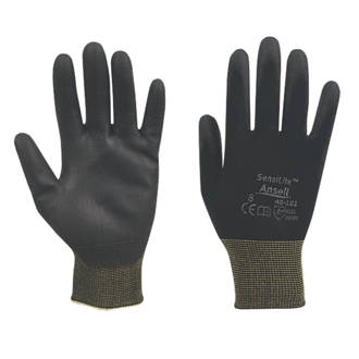 Image of Ansell Sensilite 48-101 PU-Coated Gloves Black Medium 