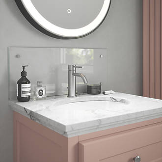 Image of Splashback Bathroom Splashback Crystal Clear with Satin Chrome Caps 600mm x 250mm x 4mm 