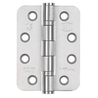 Image of Smith & Locke Satin Stainless Steel Grade 13 Fire Rated Radius Hinges 102mm x 76mm 2 Pack 