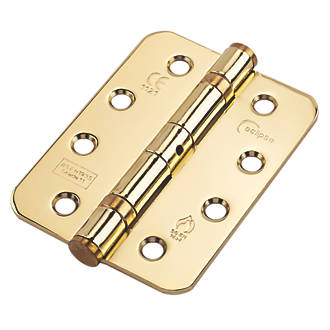 Image of Eclipse Electro Brass Grade 11 Fire Rated Ball Bearing Fire Hinges Radius Corners 102mm x 76mm 2 Pack 