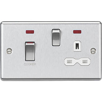 Image of Knightsbridge 45 & 13A 2-Gang DP Cooker Switch & 13A DP Switched Socket Brushed Chrome with LED with White Inserts 