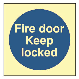 Image of Photoluminescent "Fire Door Keep Locked" Sign 100mm x 100mm 