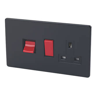 Image of Varilight 45AX 2-Gang DP Cooker Switch & 13A DP Switched Socket Jet Black with Black Inserts 