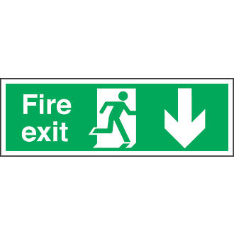 Image of Non Photoluminescent "Fire Exit" Down Arrow Signs 150mm x 450mm 50 Pack 