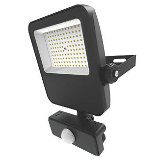 Image of 4lite Outdoor LED Floodlight with PIR Sensor Black 30W 3150lm 