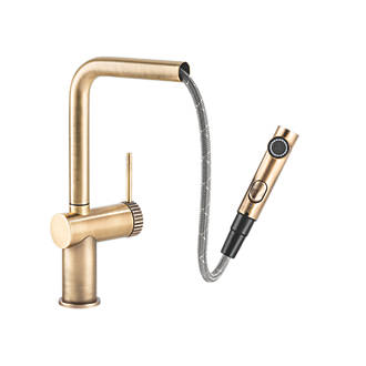 Image of Abode Fraction Pull-Out Spray Mono Mixer Kitchen Tap Antique Brass 