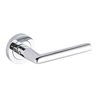 Image of Smith & Locke Crane Fire Rated Lever on Rose Door Handles Pair Polished Chrome 