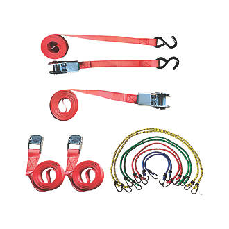 Image of Smith & Locke Bungee & Rachet Tie-Down Set with S-Hooks 12 Pieces 