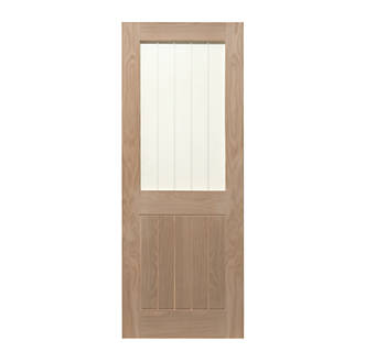 Image of 1-Clear Light Unfinished Oak Wooden 1-Panel Cottage Internal Door 1981mm x 838mm 