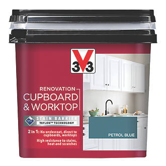 Image of V33 Renovation Cupboard & Worktop Paint Satin Petrol Blue 750ml 