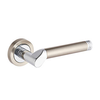 Image of Smith & Locke Camber Fire Rated Lever on Rose Door Handles Pair Chrome / Brushed Nickel 