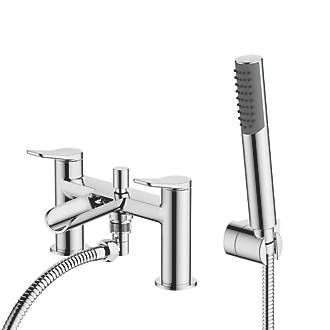 Image of Pennard Waterfall Deck-Mounted Dual-Lever Bath Shower Mixer Chrome 