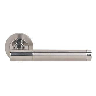 Image of Serozzetta Philadelphia Fire Rated Lever on Rose Door Handles Pair Polished / Satin Stainless Steel 