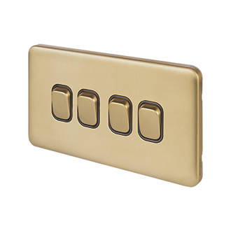 Image of Schneider Electric Lisse Deco 10AX 4-Gang 2-Way Light Switch Satin Brass with Black Inserts 