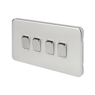 Image of Schneider Electric Lisse Deco 10AX 4-Gang 2-Way Light Switch Polished Chrome with White Inserts 