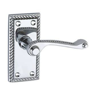 Image of Smith & Locke Short Georgian Fire Rated Latch Door Handles Pair Polished Chrome 