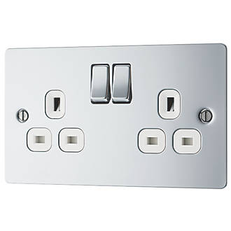 Image of LAP 13A 2-Gang DP Switched Plug Socket Polished Chrome with White Inserts 
