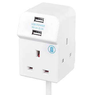 Image of Masterplug 13A 3-Gang Unswitched Extension Lead + 2.1A 2-Outlet Type A USB Charger White 2m 