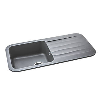 Image of Abode Dune 1 Bowl Granite Composite Kitchen Sink Grey Metallic Reversible 1000mm x 500mm 