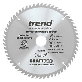 Image of Trend CraftPo CSB/21060TC Wood Thin Kerf Circular Saw Blade for Cordless Saws 210mm x 30mm 60T 