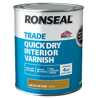 Image of Ronseal Trade Quick-Dry Interior Varnish Satin Medium Oak 750ml 