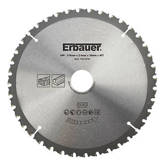 Image of Erbauer Aluminium TCT Saw Blade 216mm x 30mm 40T 
