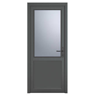 Image of Crystal 1-Panel 1-Obscure Light Left-Hand Opening Anthracite Grey uPVC Back Door 2090mm x 920mm 