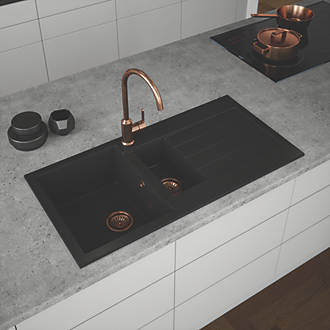 Image of ETAL Comite 1.5 Bowl Composite Kitchen Sink Black Reversible 1000mm x 500mm 