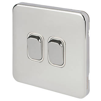 Image of Schneider Electric Lisse Deco 10AX 2-Gang 2-Way Light Switch Polished Chrome with White Inserts 