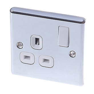 Image of LAP 13A 1-Gang SP Switched Plug Socket Polished Chrome with White Inserts 
