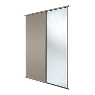 Image of Spacepro Classic 2-Door Sliding Wardrobe Door Kit Stone Grey Frame Stone Grey / Mirror Panel 1185mm x 2260mm 