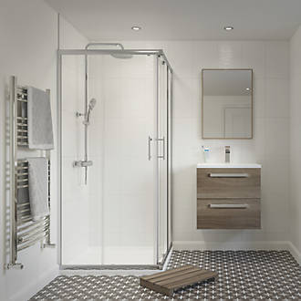 Image of Framed Square Shower Enclosure Left & Right-Hand Opening Polished Silver-Effect / Clear 900mm x 900mm x 1850mm 