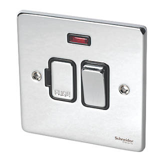 Image of Schneider Electric Ultimate Low Profile 13A Switched Fused Spur with Neon Polished Chrome with Black Inserts 