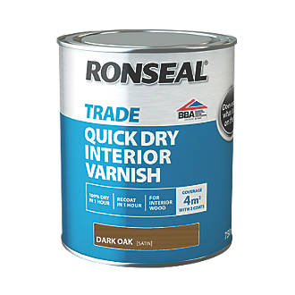 Image of Ronseal Trade Quick Dry Interior Varnish Satin Dark Oak 750ml 