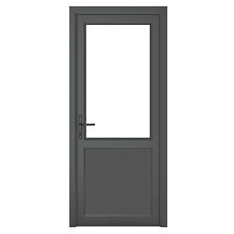 Image of Crystal 1-Panel 1-Clear Light Right-Hand Opening Anthracite Grey uPVC Back Door 2090mm x 840mm 