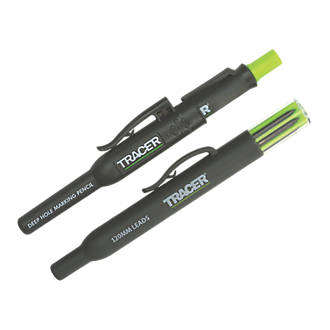 Image of TRACER 200mm Deep Hole Construction Pencil & Replacement Leads Yellow & 2B 2 Piece Set 