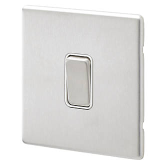 Image of MK Aspect 10AX 1-Gang 2-Way Switch Brushed Stainless Steel with White Inserts 