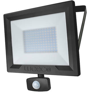 Image of Luceco ECO Slimline Outdoor LED Floodlight With PIR Sensor Black 50W 4000lm 