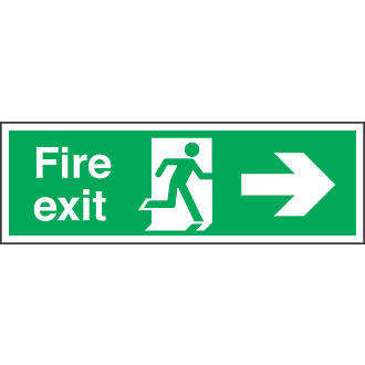 Image of Non Photoluminescent "Fire Exit" Right Arrow Signs 150mm x 450mm 50 Pack 