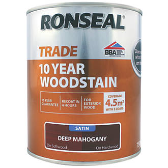 Image of Ronseal Trade 10 Year Woodstain Satin Deep Mahogany 750ml 