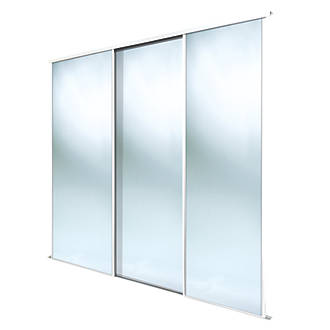 Image of Spacepro Classic 3-Door Framed Sliding Mirror Wardrobe Doors White Frame Mirror Panel 2672mm x 2260mm 