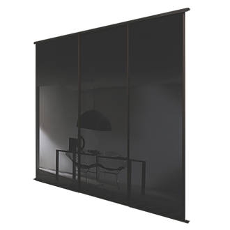 Image of Spacepro Classic 3-Door Framed Glass Sliding Wardrobe Doors Black Frame Black Panel 2216mm x 2260mm 