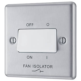Image of LAP 10AX 1-Gang 3-Pole Fan Isolator Switch Brushed Stainless Steel with White Inserts 