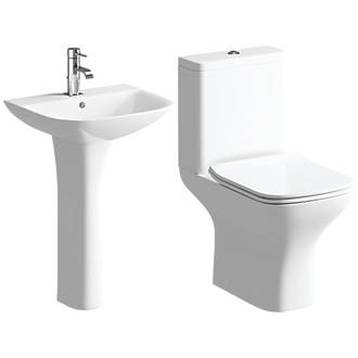 Image of Smooth Y Square 1 Tap Hole 560mm Basin & WC Set 