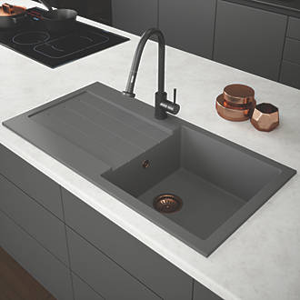Image of ETAL Comite 1 Bowl Composite Kitchen Sink Grey Reversible 1000mm x 500mm 