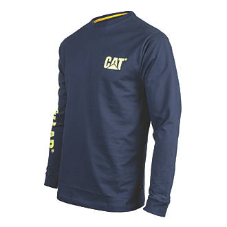 Image of CAT Trademark Banner Long Sleeve T-Shirt Blue/Yellow Large 42-44" Chest 