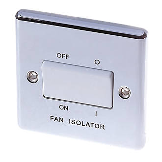 Image of LAP 10AX 1-Gang 3-Pole Fan Isolator Switch Polished Chrome with White Inserts 