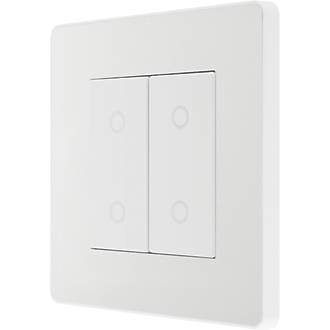 Image of British General Evolve 2-Gang 2-Way LED Double Secondary Touch Trailing Edge Dimmer Switch Pearlescent White with White Inserts 